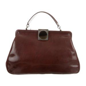 MARNI Brown Leather Satchel w/ Metal + Resin Clasp